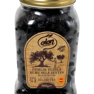 Alan Zeytin Az Tuzlu Gemlik Kuru Sele Zeytin 351-380 2XS Pet 900 GR