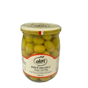 Alan Zeytin Biber Dolgulu Yeşil Zeytin 181-230 Cam Kavanoz 330 Gr